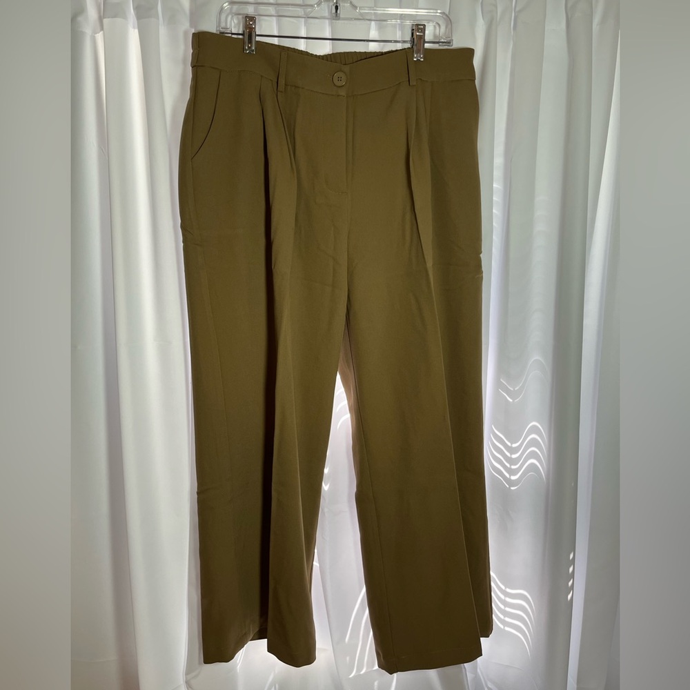 FUNYYZO Wide Leg Pants Women's High Elastic Waisted Straight Pants Sz XL-Khaki
